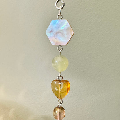 Origami Ornament #2213 - Medium Crane with Glass and Stone Beads
