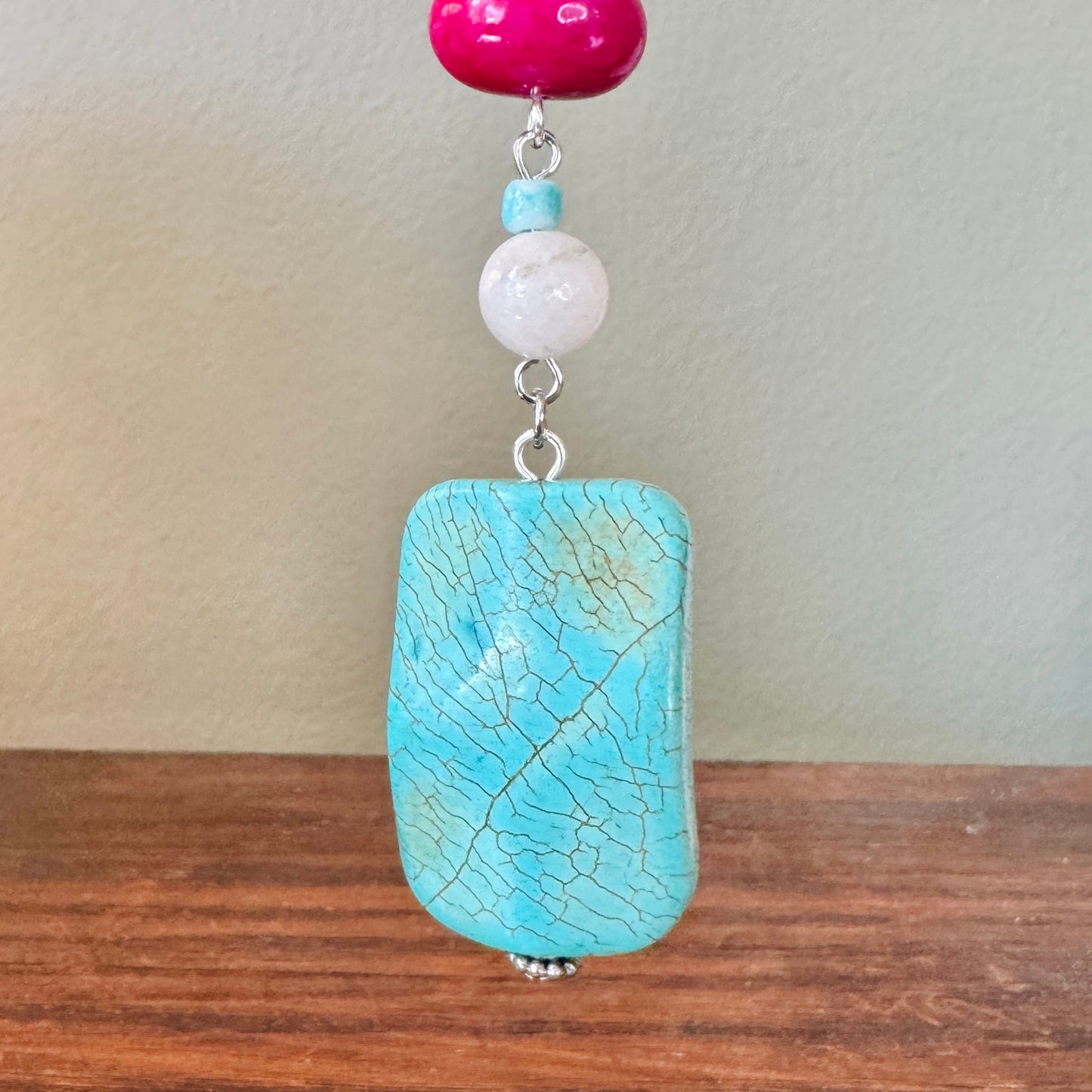 Origami Ornament #2461 - Large Crane with Stone Beads