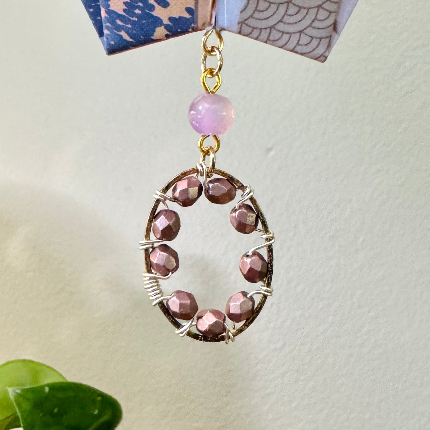 Origami Ornament #2187 - Large Crane with Beaded Pendant