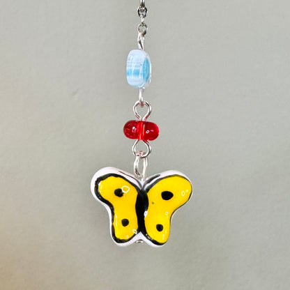 Origami Ornament #2446 - Small Crane with Ceramic Butterfly Bead