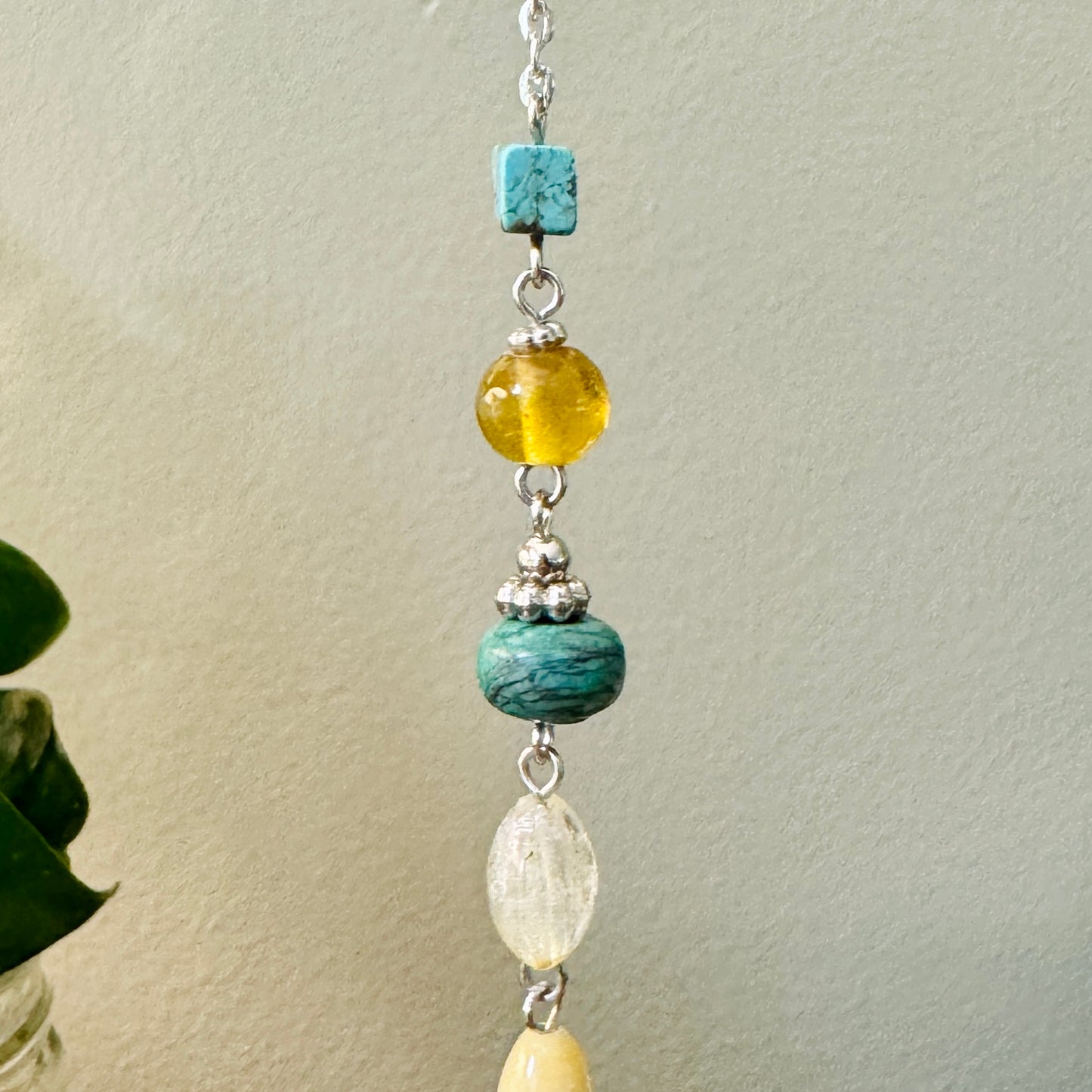 Origami Ornament #2213 - Medium Crane with Glass and Stone Beads