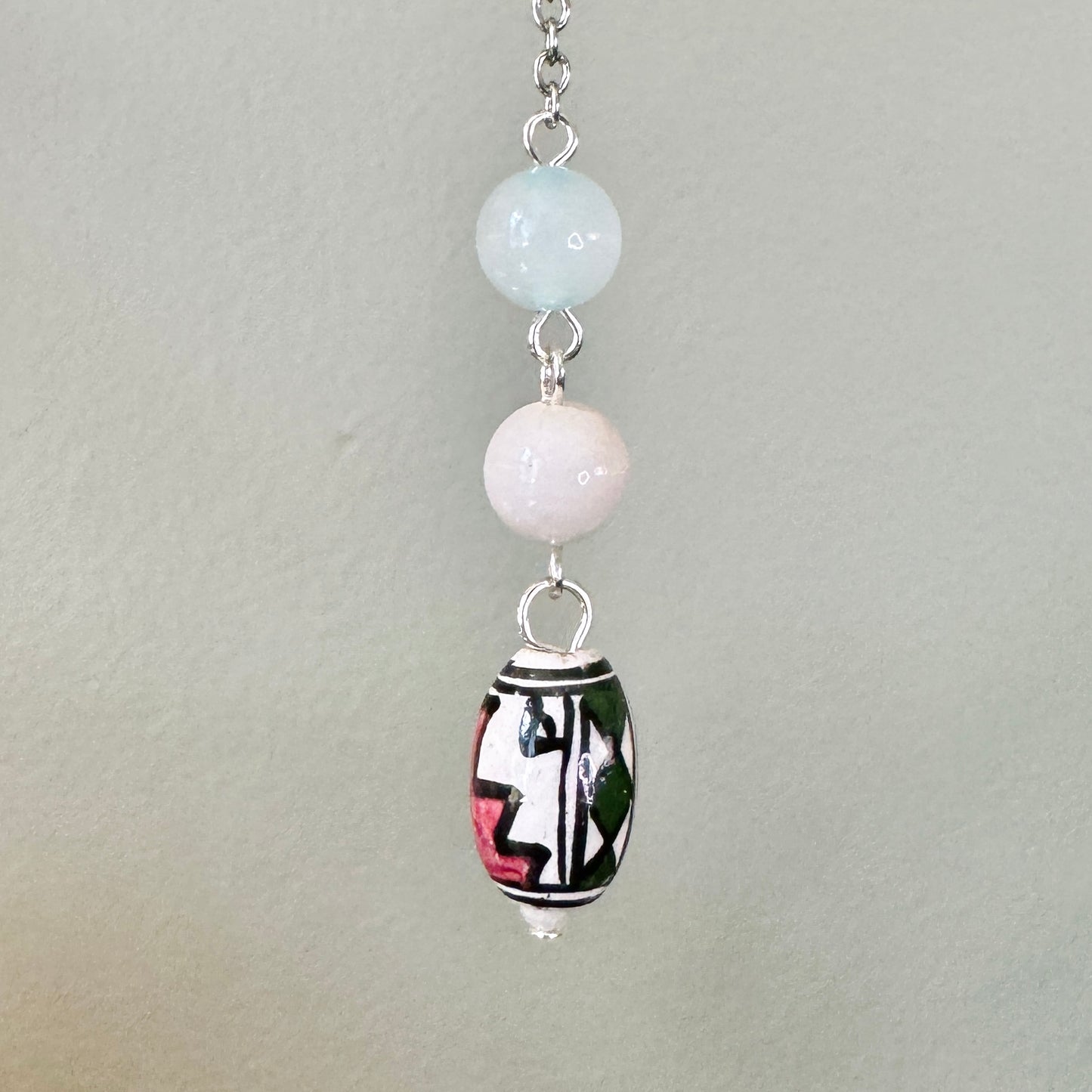 Origami Ornament #2444 - Small Crane with Stone and Ceramic Beads