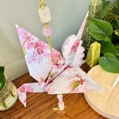 Origami Ornament #2189 - Large Crane with Angel Wing Pendant