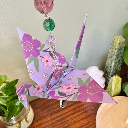 Origami Ornament #2136 - Large Crane with Repurposed Pendant