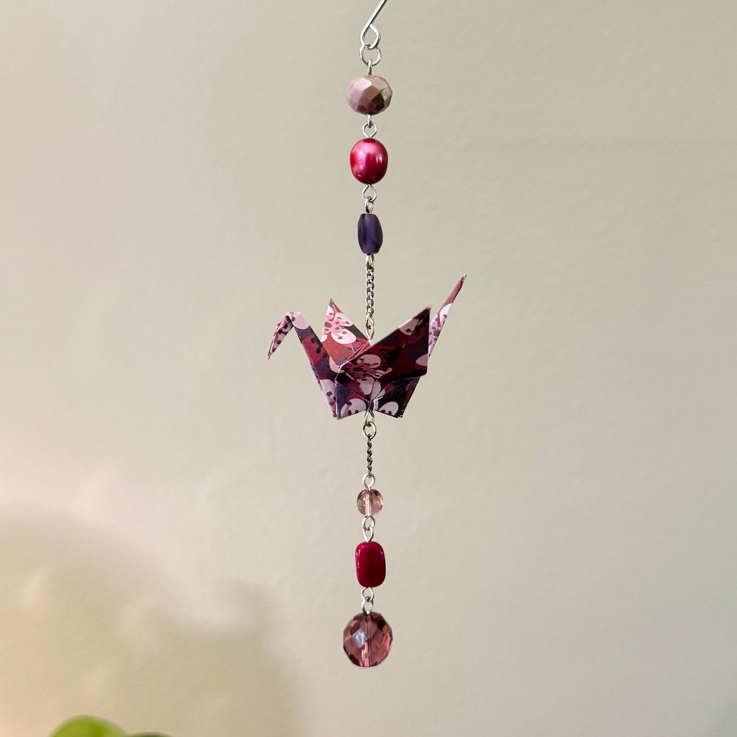 Origami Ornament #2147 - Small Crane with Repurposed Beads