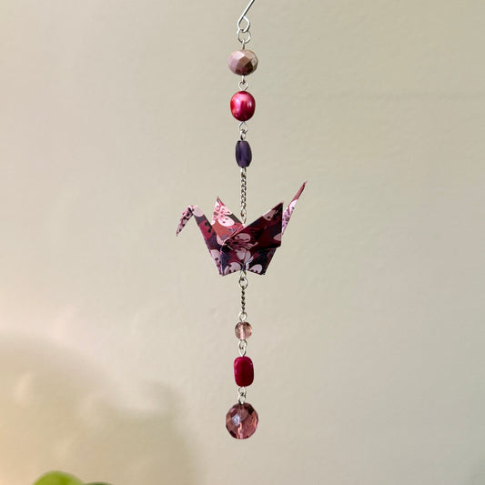 Origami Ornament #2147 - Small Crane with Repurposed Beads