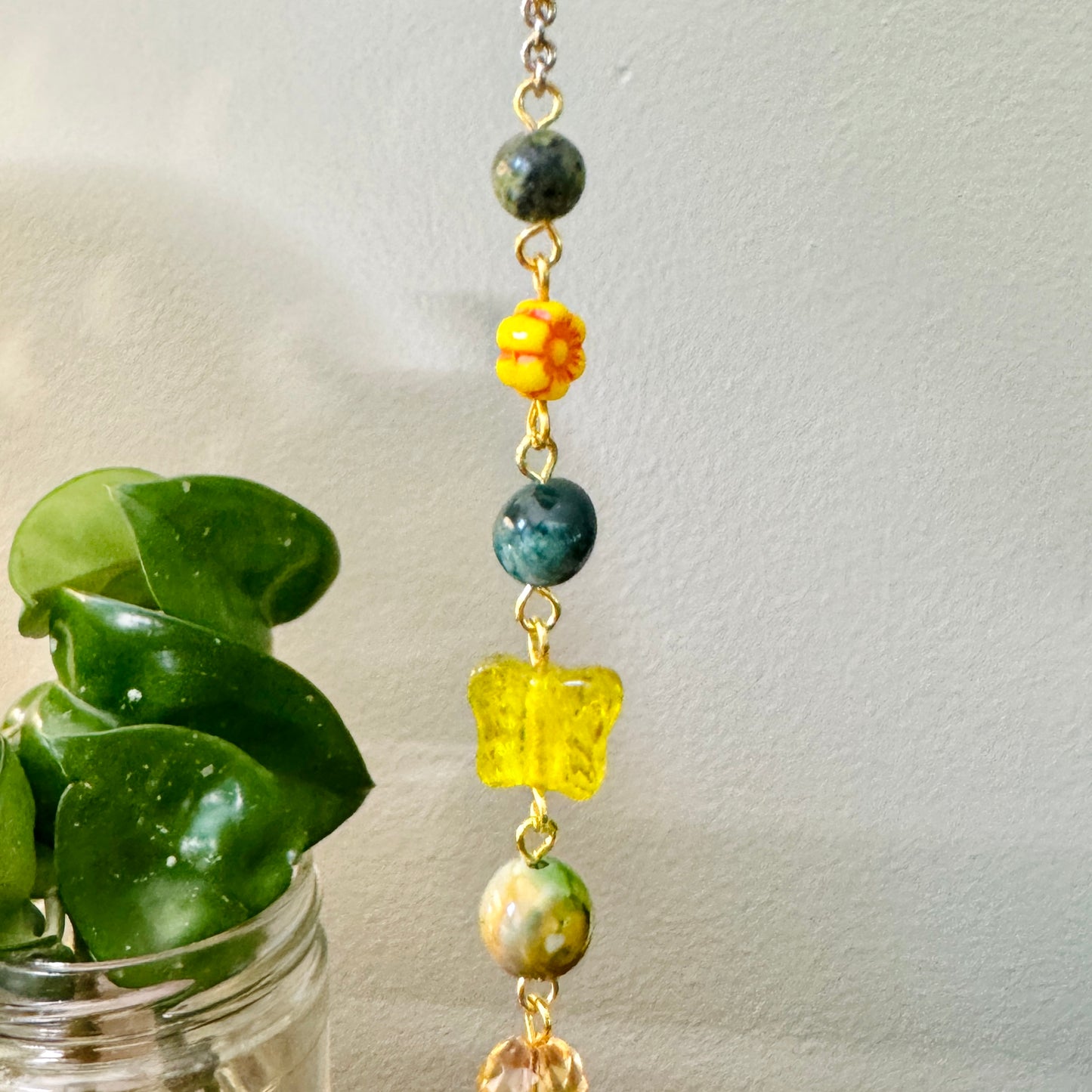 Origami Ornament #2183 - Medium Crane with Pressed Flower Pendant