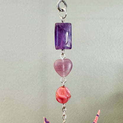 Origami Ornament #2376 - Small Crane with Stone and Glass Beads