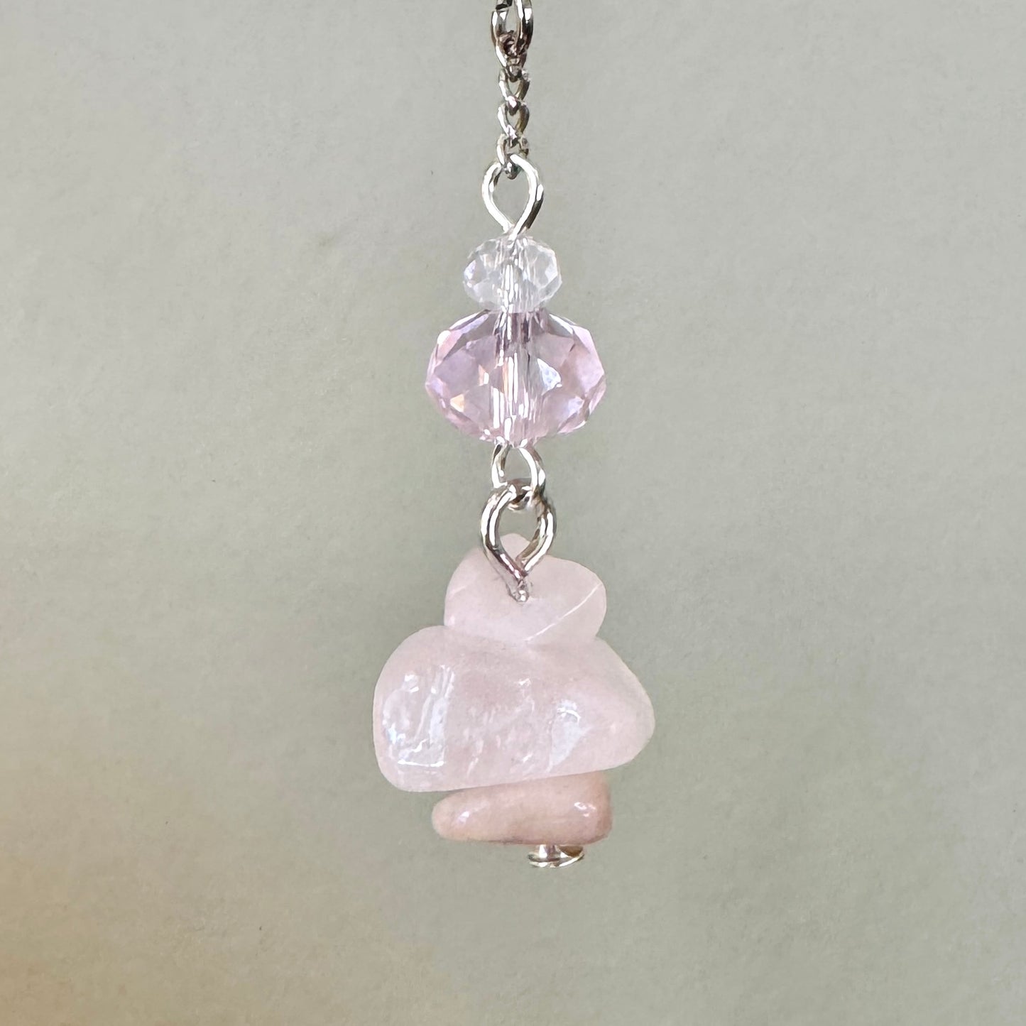 Origami Ornament #2443 - Small Crane with Glass and Rose Quartz Beads