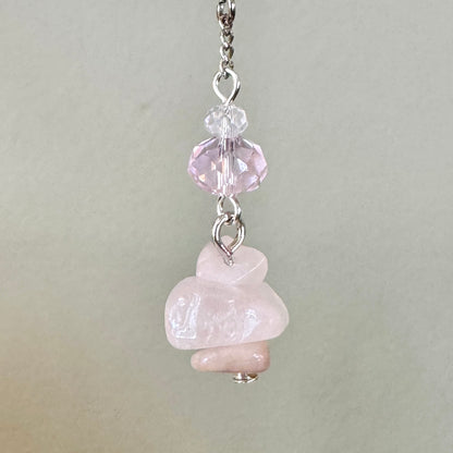 Origami Ornament #2443 - Small Crane with Glass and Rose Quartz Beads