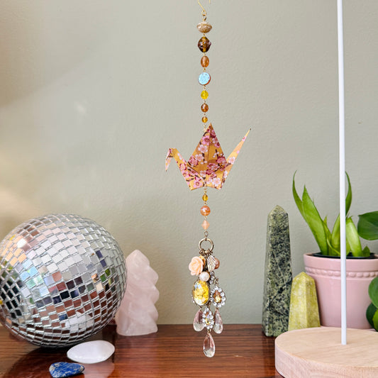 Origami Ornament #2024 - Large Crane with Charm Dangle