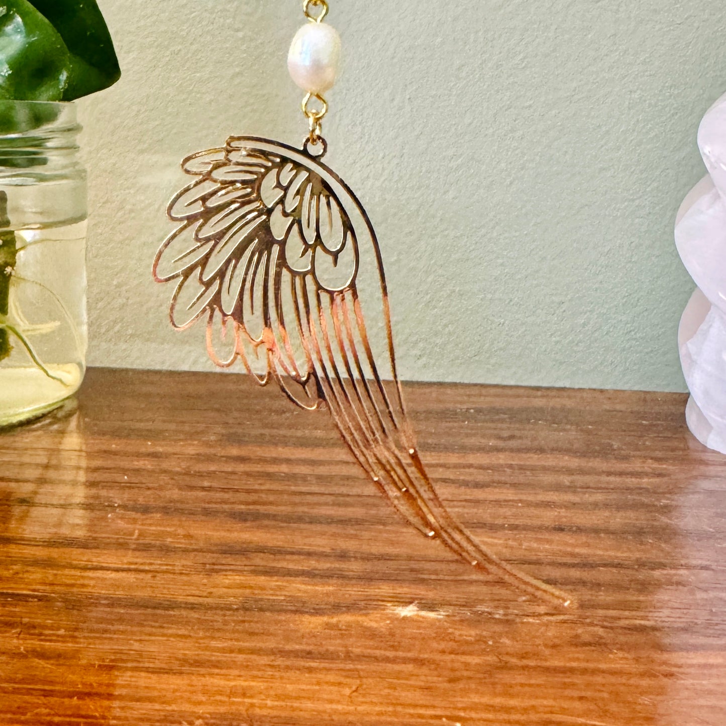 Origami Ornament #2189 - Large Crane with Angel Wing Pendant