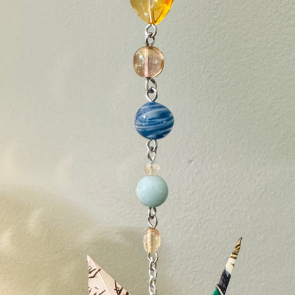 Origami Ornament #2213 - Medium Crane with Glass and Stone Beads