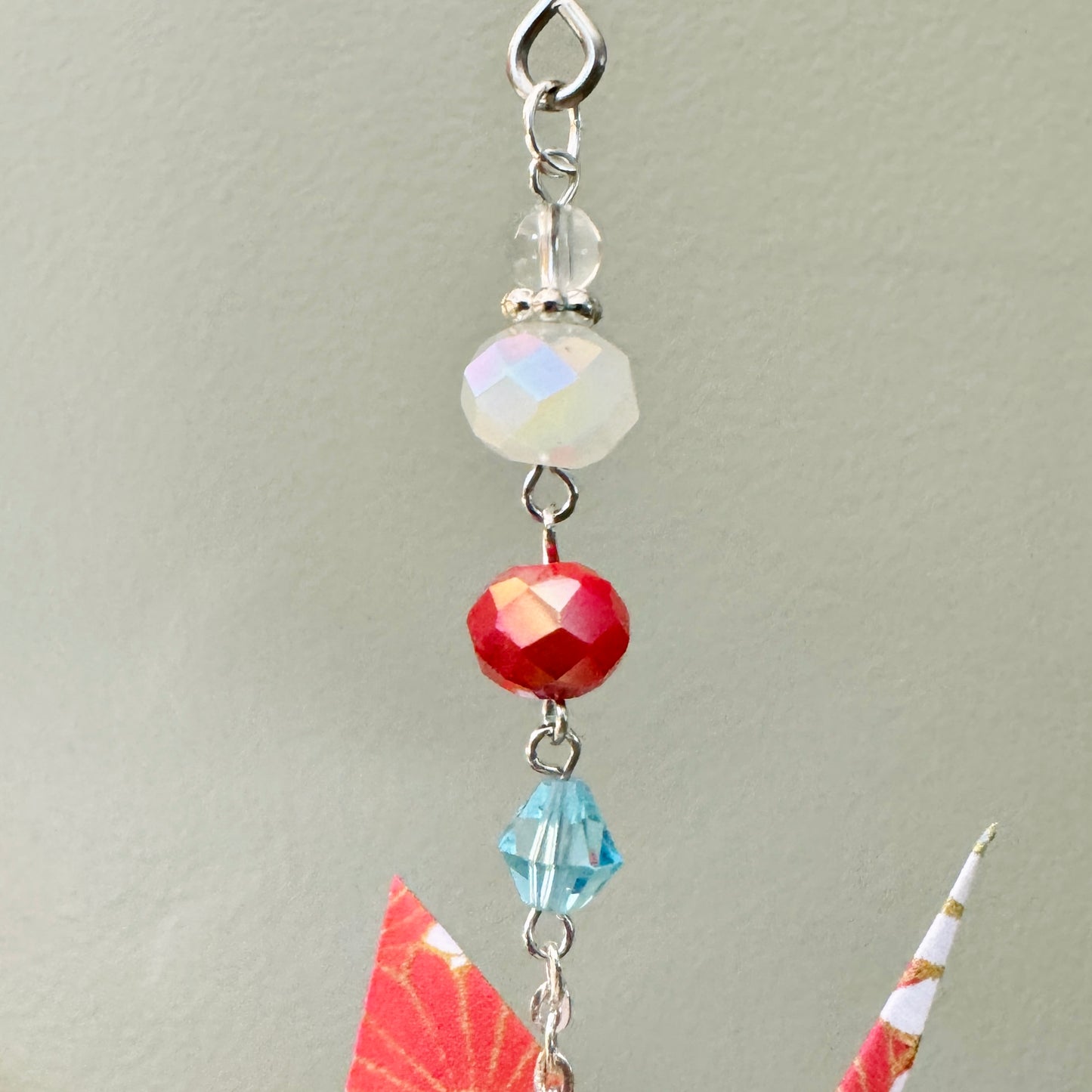 Origami Ornament #2208 - Medium Crane with Glass Beads