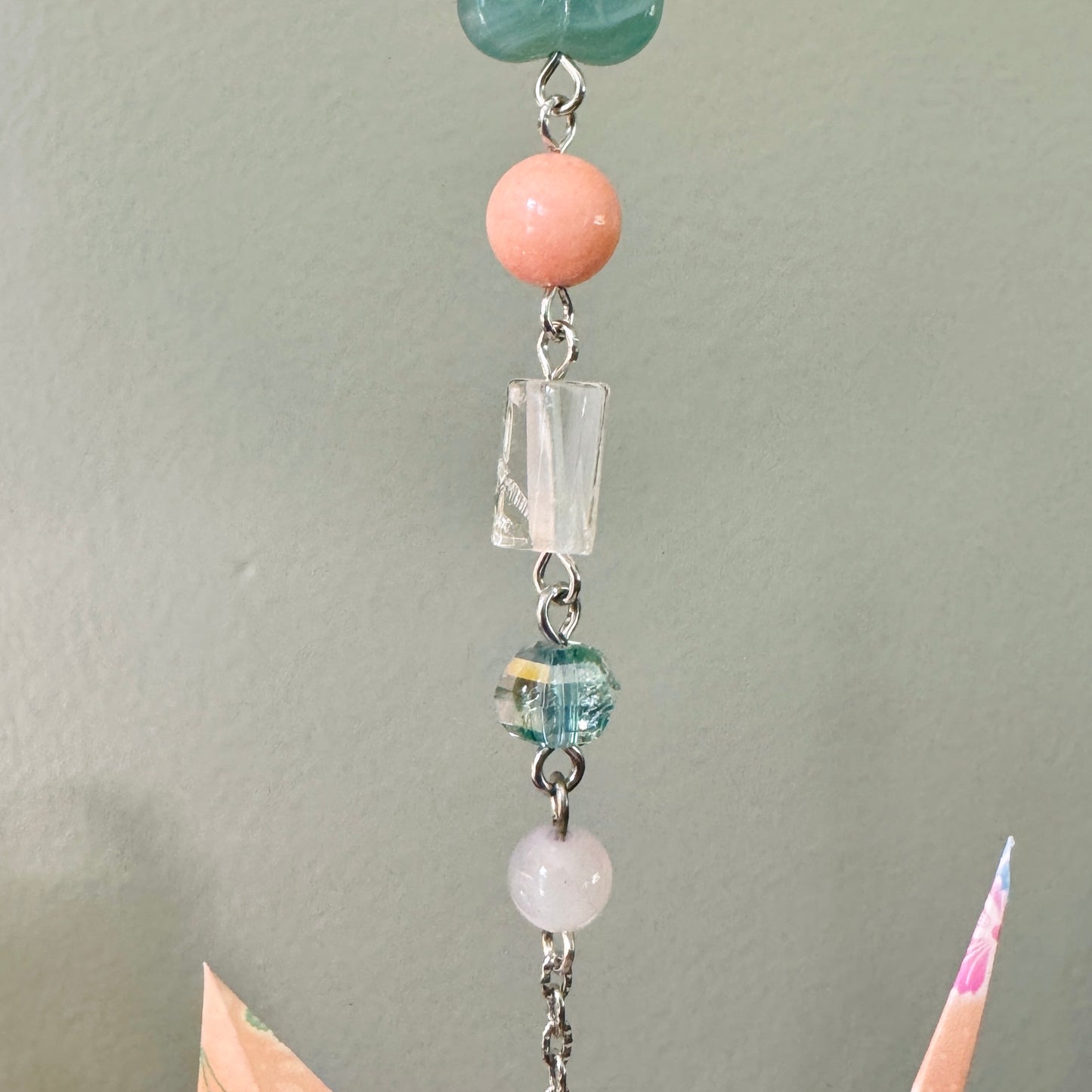 Origami Ornament #2140 - Large Crane with Art Glass Pendant