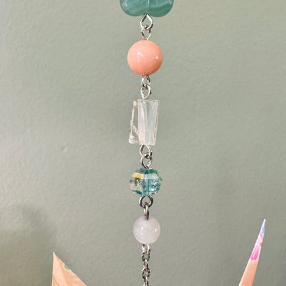 Origami Ornament #2140 - Large Crane with Art Glass Pendant