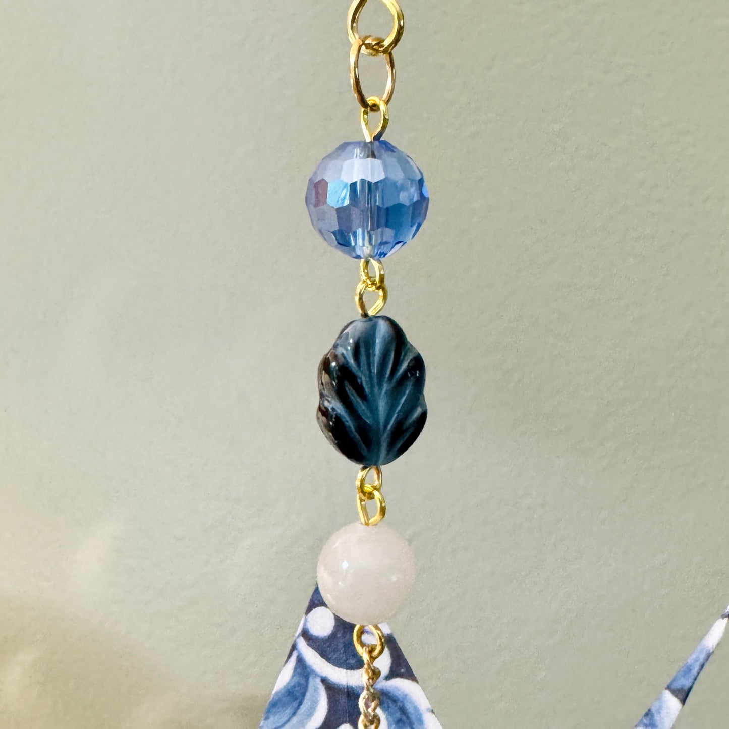 Origami Ornament #2206 - Medium Crane with Glass Beads