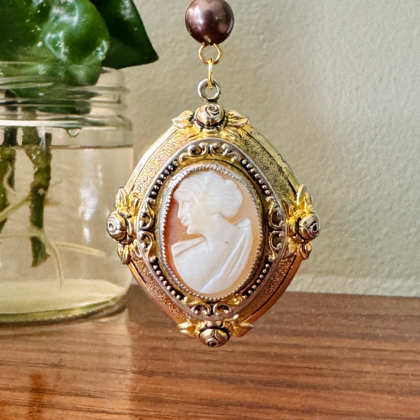 Origami Ornament #2143 - Large Crane with Large Cameo Locket
