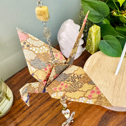 Origami Ornament #2188 - Large Crane with Butterfly Pendant