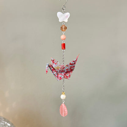 Origami Ornament #2456 - Medium Crane with Repurposed Beads