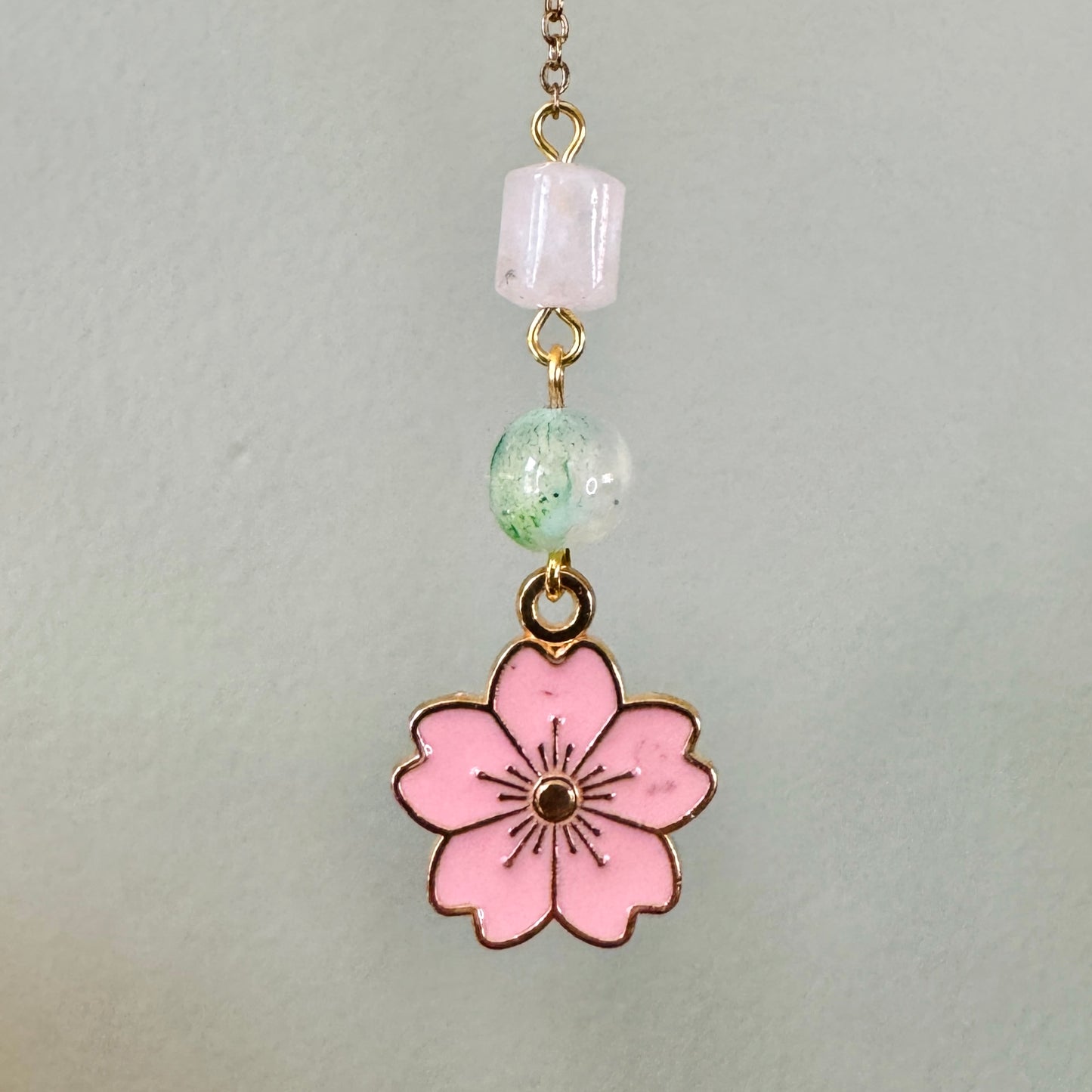 Origami Ornament #2447 - Small Crane with Cherry Blossom Charm