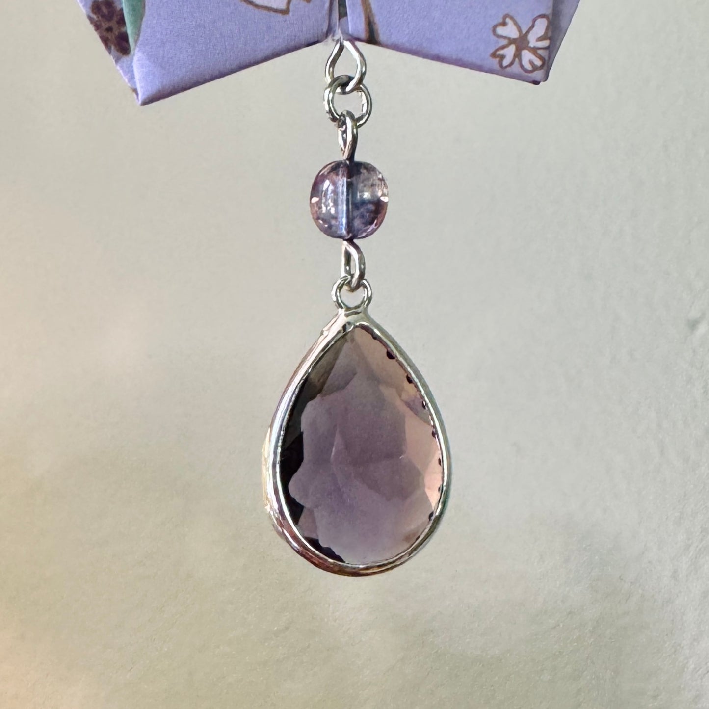 Origami Ornament #2136 - Large Crane with Repurposed Pendant