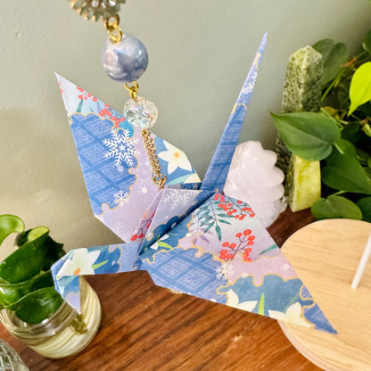 Origami Ornament #2217 - Large Crane with Repurposed Jewelry