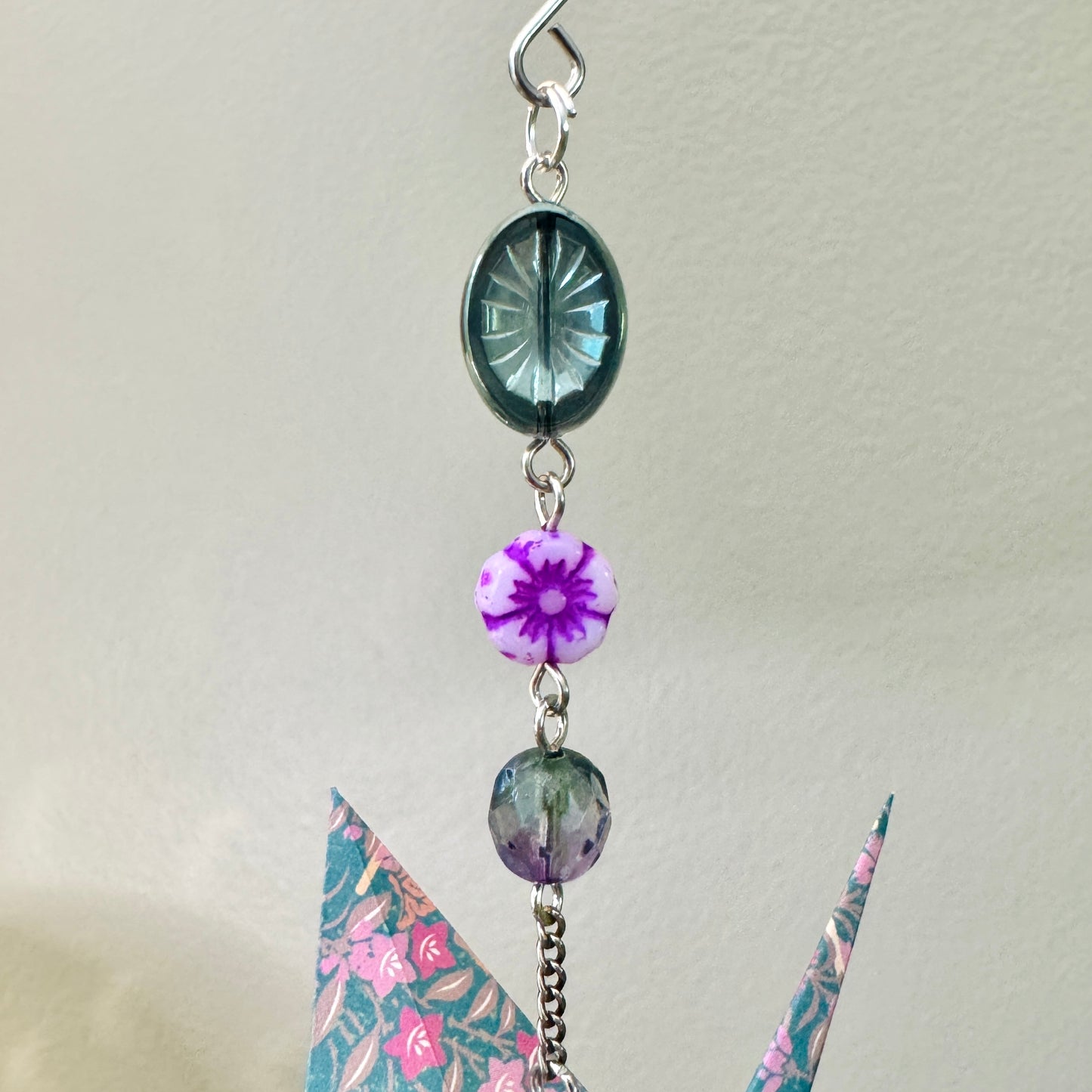 Origami Ornament #2180 - Medium Crane with Glass Beads