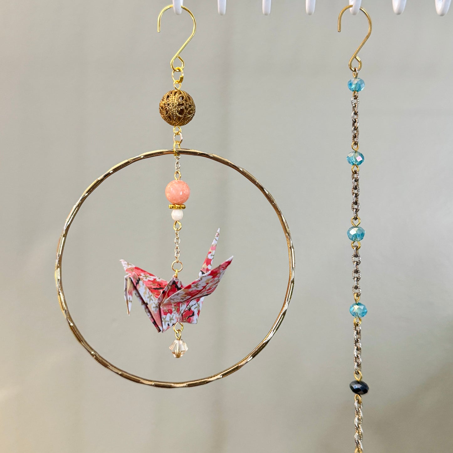 Origami Ornament #2358 - Small Crane with Repurposed Metal Bangle