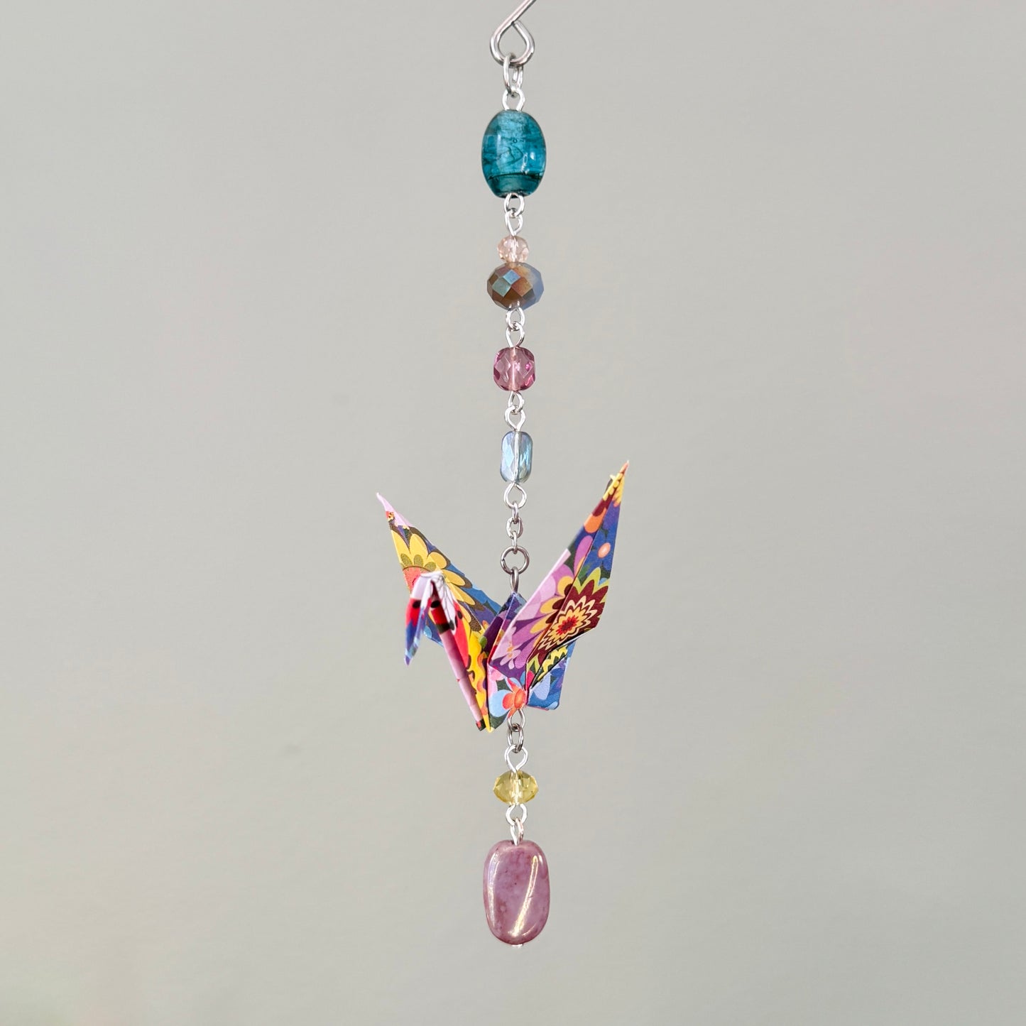 Origami Ornament #2384 - Small Crane with Repurposed Beads