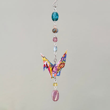Origami Ornament #2384 - Small Crane with Repurposed Beads