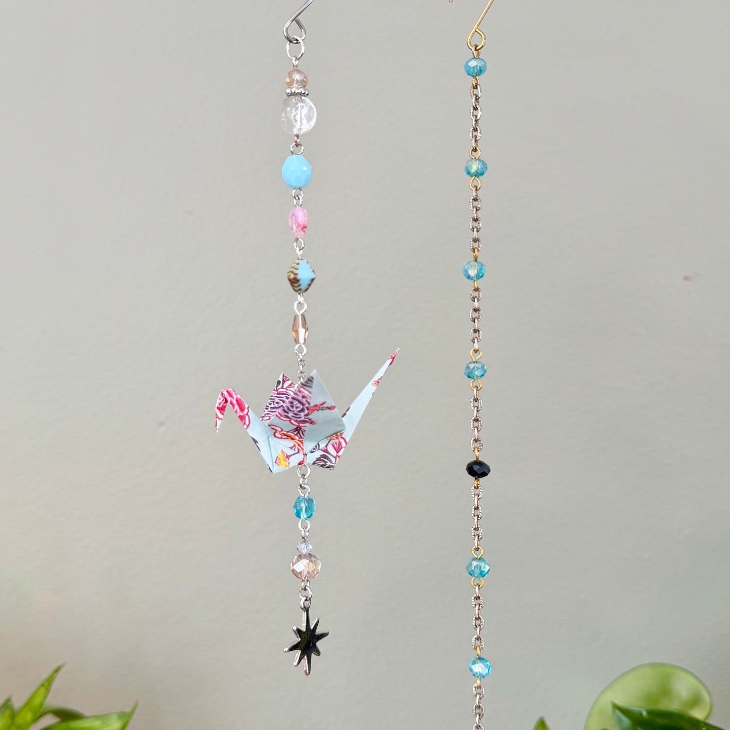 Origami Ornament #2386 - Small Crane with Small Star Charm