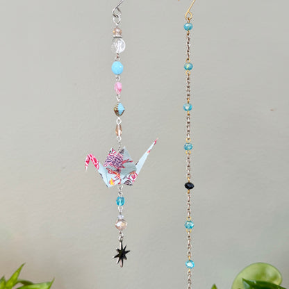 Origami Ornament #2386 - Small Crane with Small Star Charm