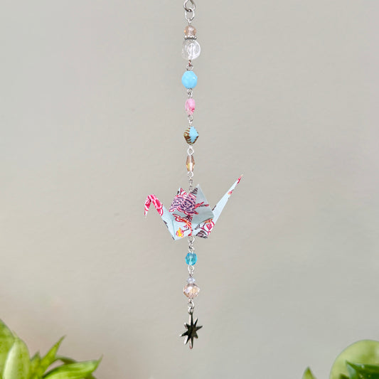 Origami Ornament #2386 - Small Crane with Small Star Charm