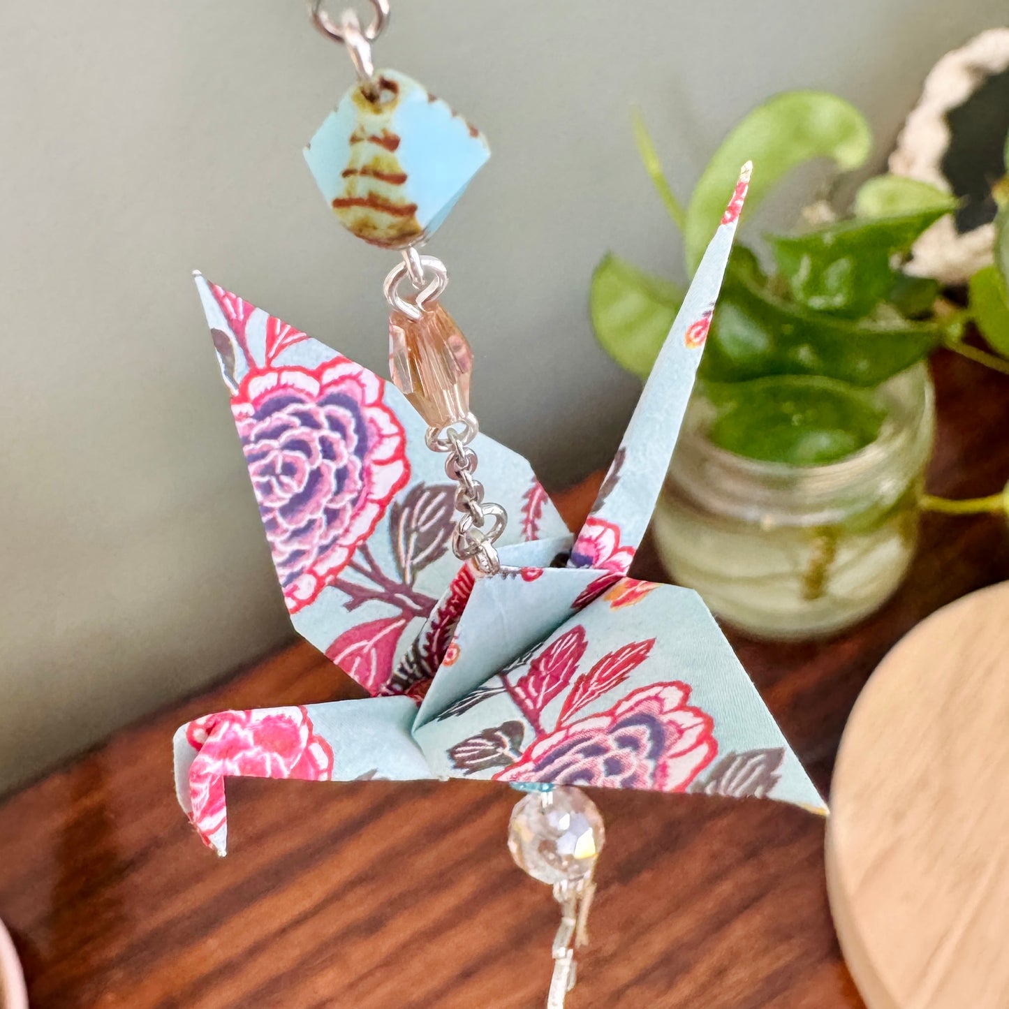 Origami Ornament #2386 - Small Crane with Small Star Charm
