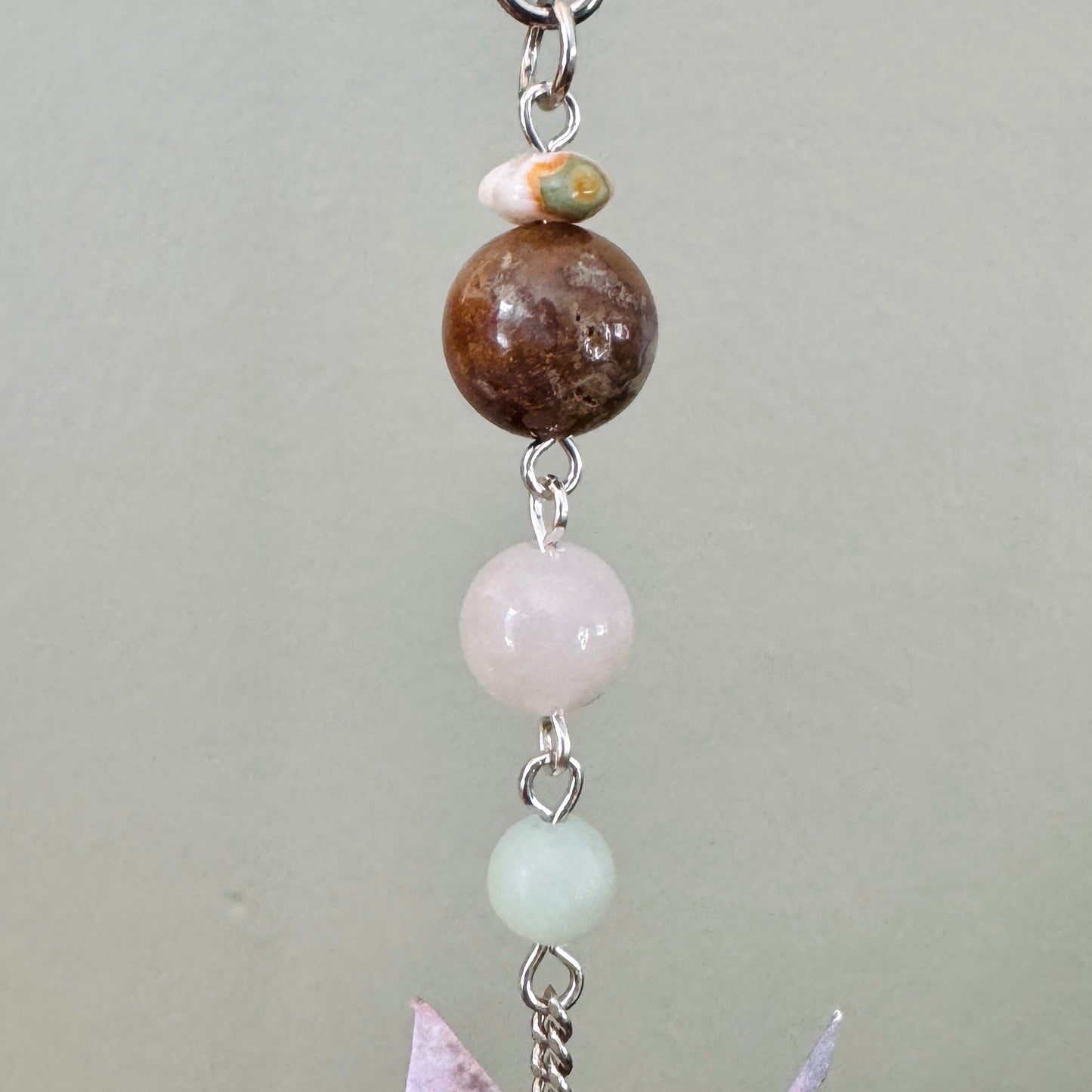 Origami Ornament #2422 - Double Mini/Small Crane with Stone Beads