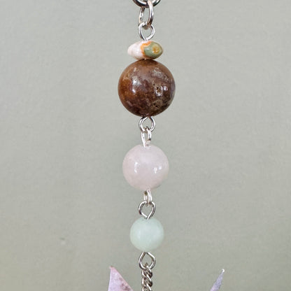 Origami Ornament #2422 - Double Mini/Small Crane with Stone Beads