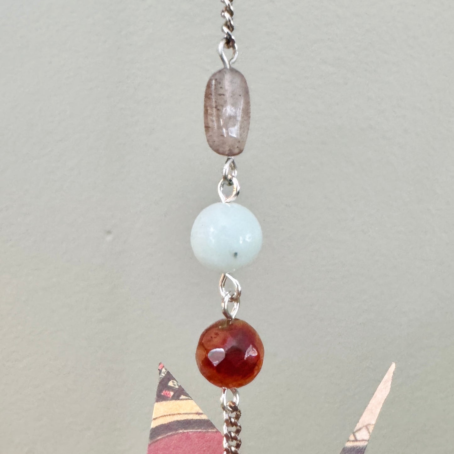 Origami Ornament #2422 - Double Mini/Small Crane with Stone Beads
