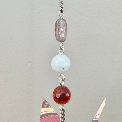Origami Ornament #2422 - Double Mini/Small Crane with Stone Beads