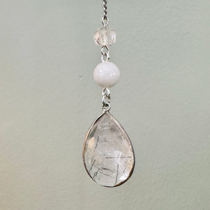 Origami Ornament #2423 - Medium Crane with Repurposed Stone Beads