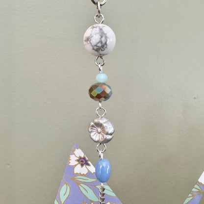 Origami Ornament #2424 - Large Crane with Repurposed Heart Charm