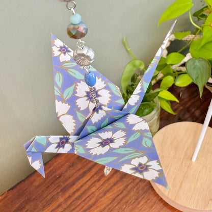 Origami Ornament #2424 - Large Crane with Repurposed Heart Charm