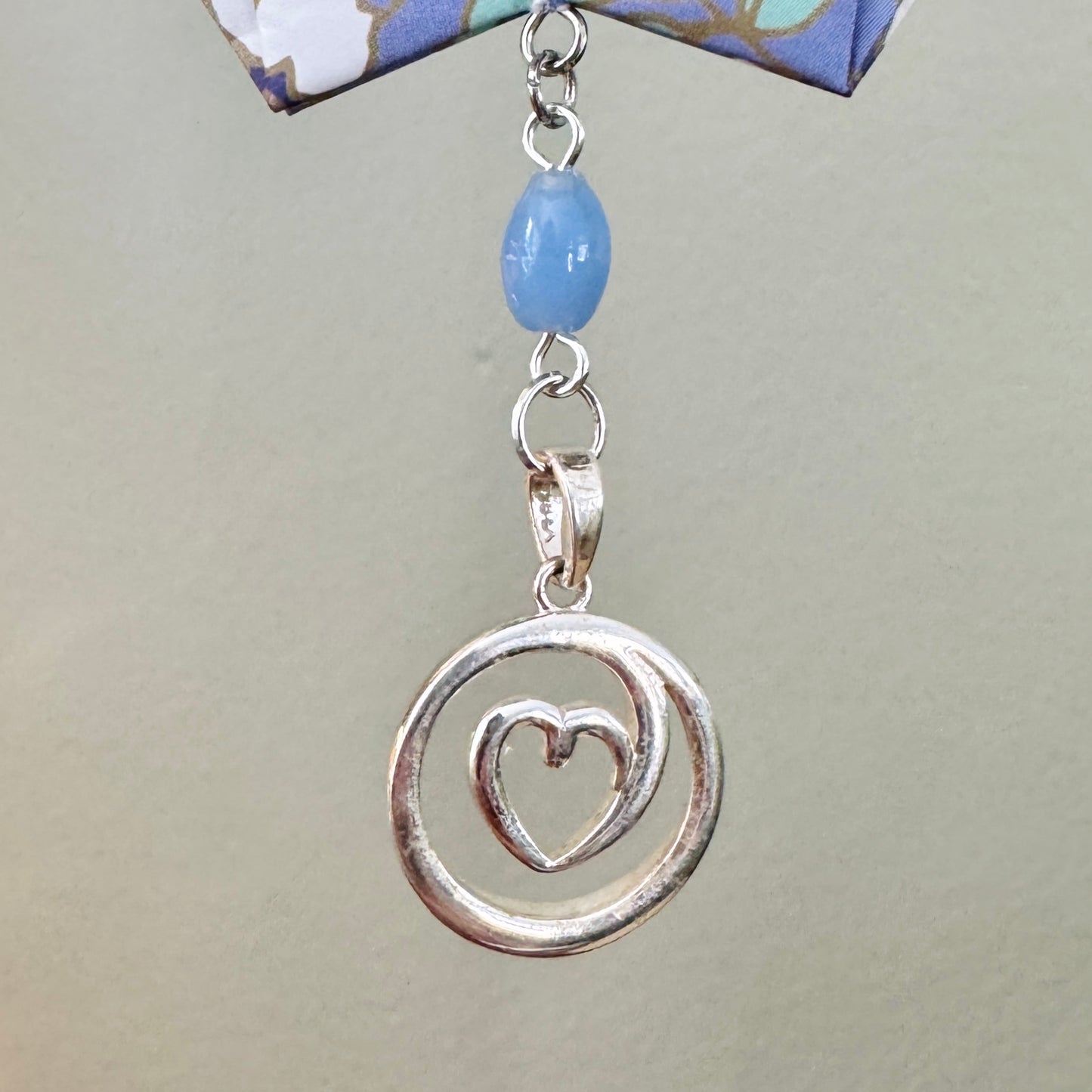 Origami Ornament #2424 - Large Crane with Repurposed Heart Charm