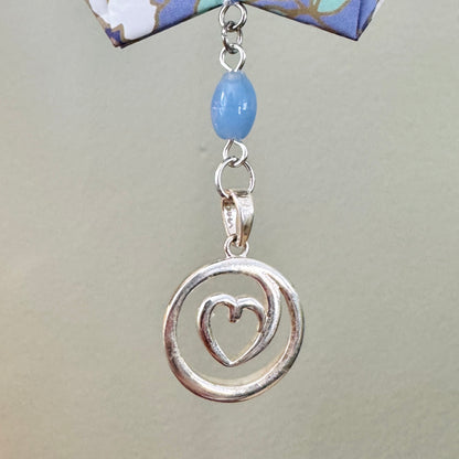 Origami Ornament #2424 - Large Crane with Repurposed Heart Charm