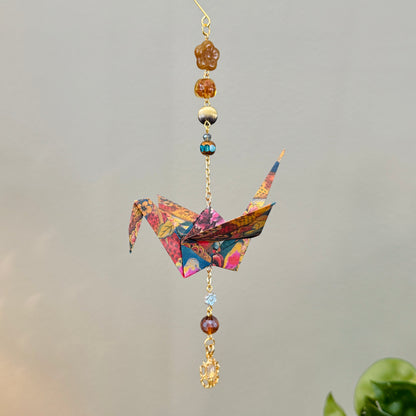 Origami Ornament #2428 - Large Crane with Repurposed Beads