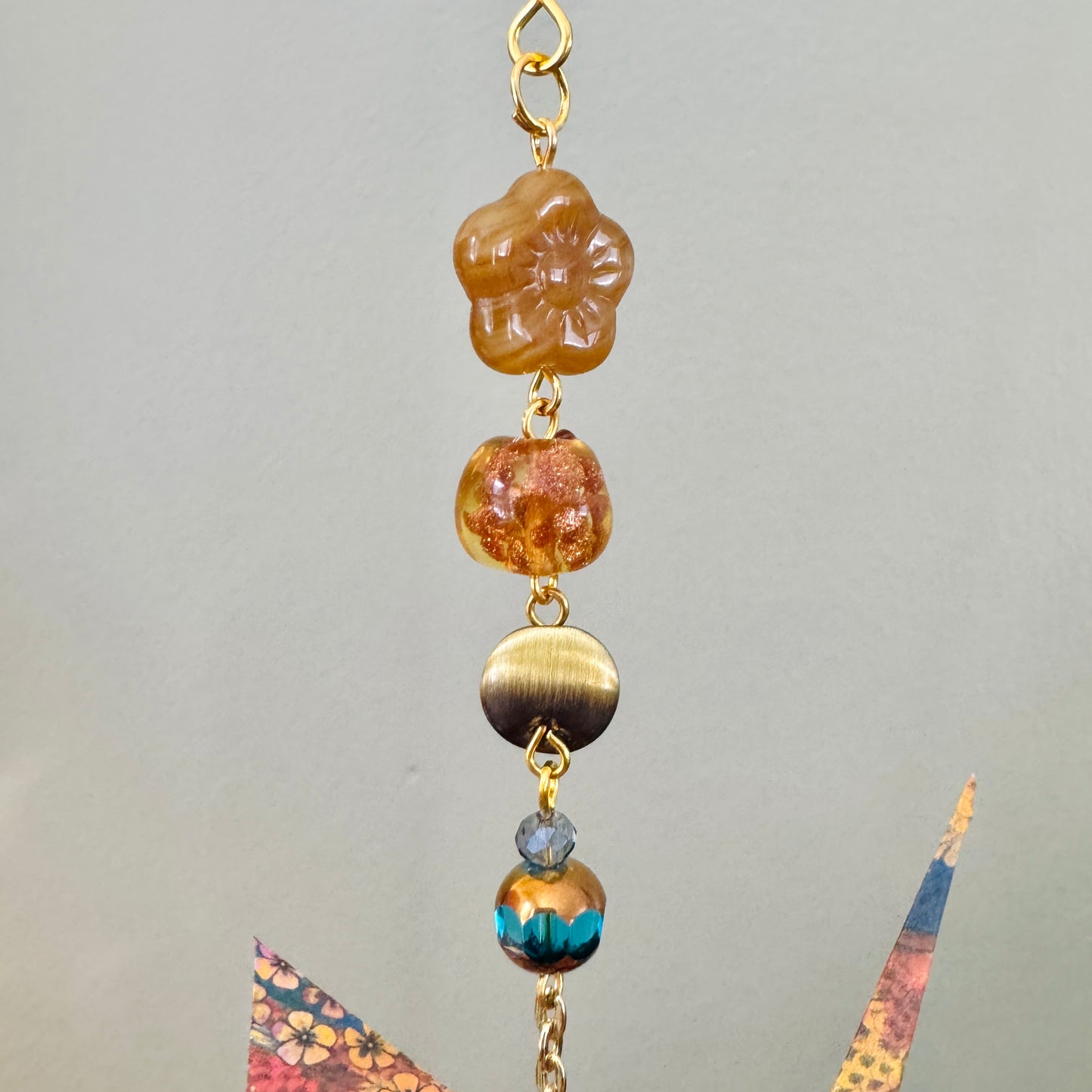 Origami Ornament #2428 - Large Crane with Repurposed Beads
