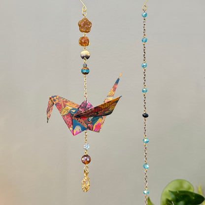 Origami Ornament #2428 - Large Crane with Repurposed Beads