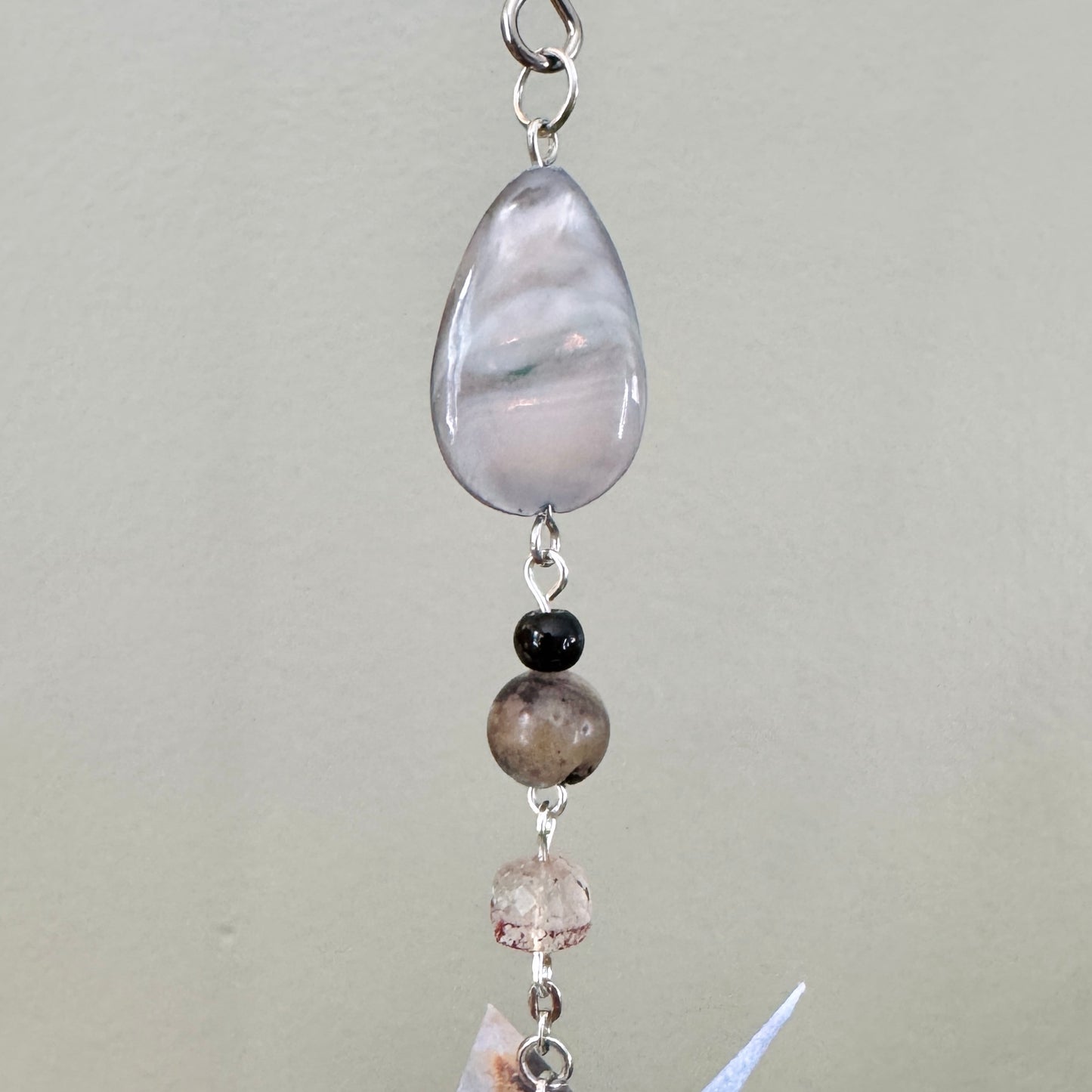 Origami Ornament #2429 - Double Mini/Large Crane with Stone Pendant