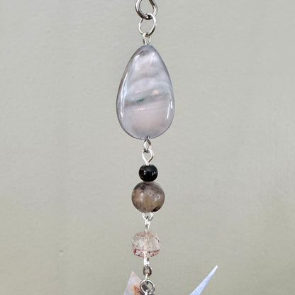 Origami Ornament #2429 - Double Mini/Large Crane with Stone Pendant