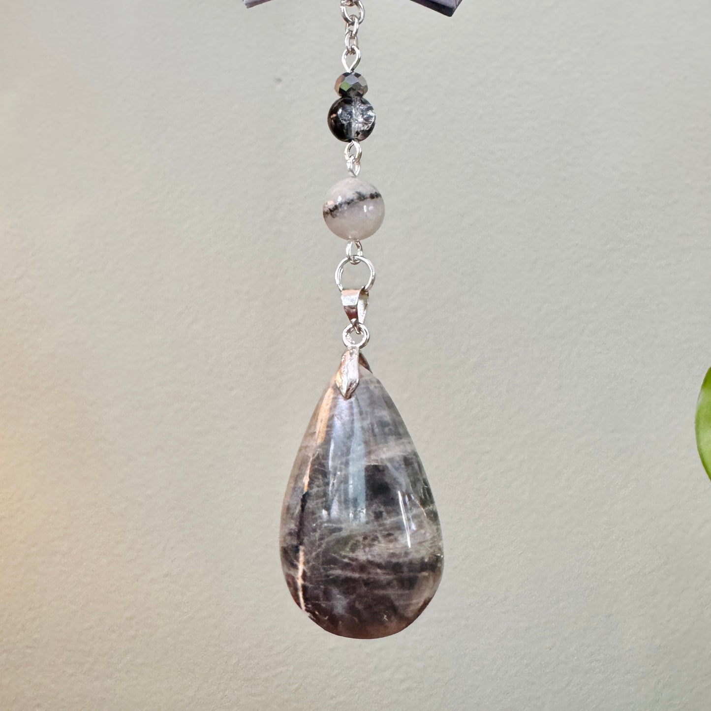 Origami Ornament #2429 - Double Mini/Large Crane with Stone Pendant